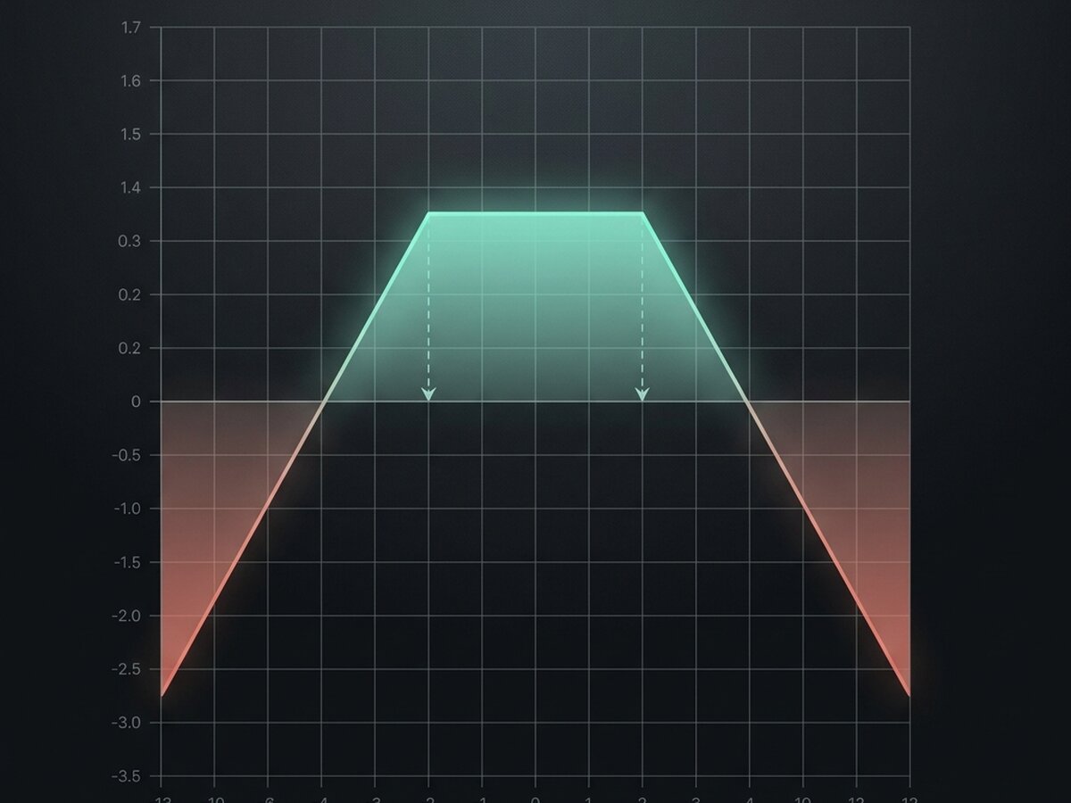 Abstract illustration of a defined-risk options payoff diagram with a flat profit plateau